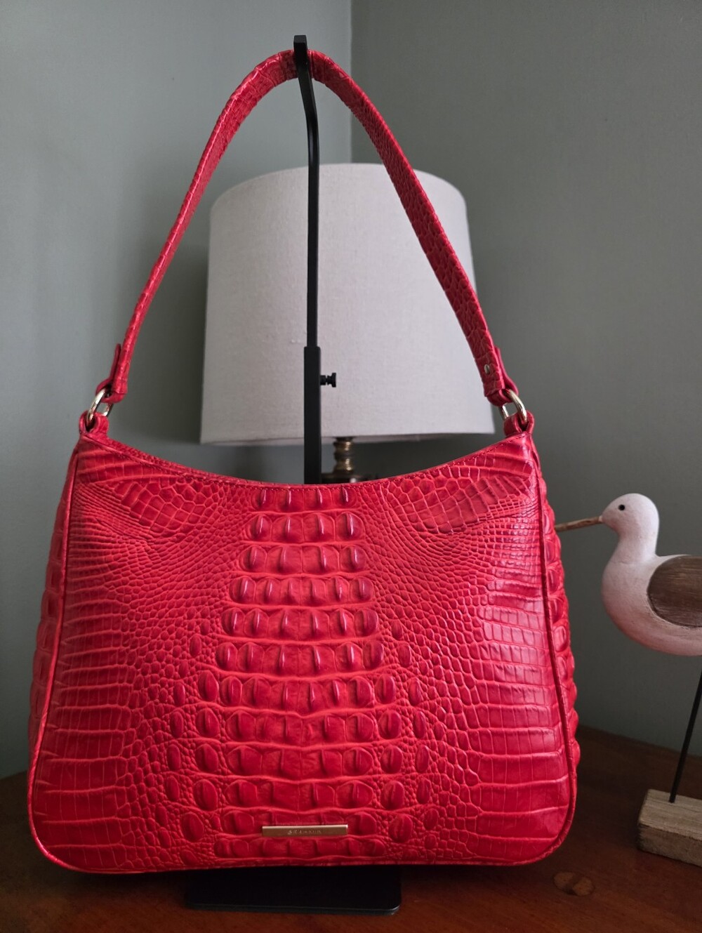 Brahmin Kathleen Small Heat Melbourne Croc Embossed Leather Shoulder Hobo Bag